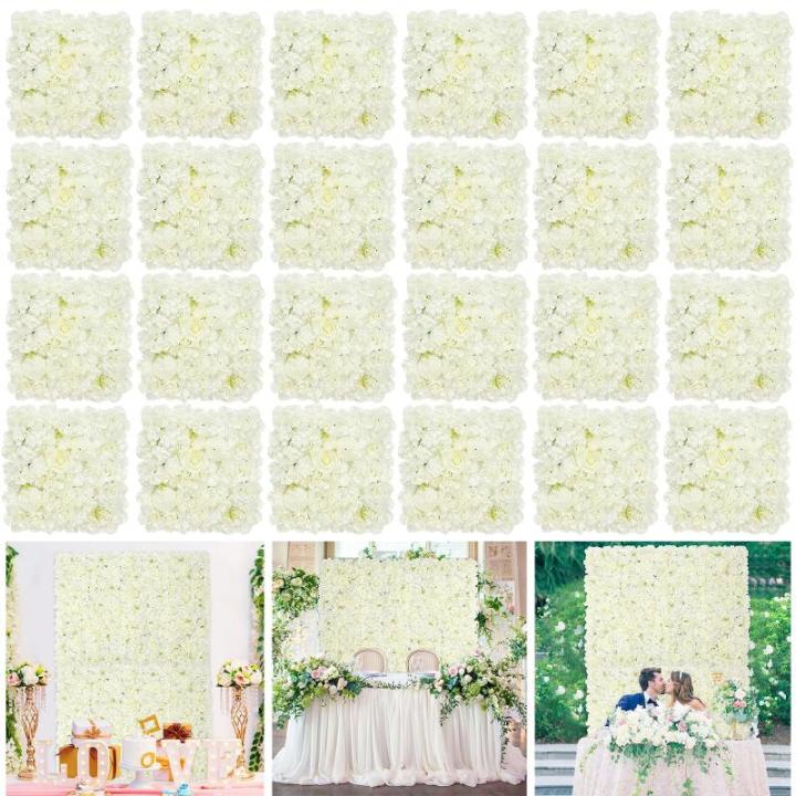 Künstlicher Blumen-Hintergrund, weiße Rose, 3D-Seidenblumen-Wandhintergrund, 1,5 x 2,3 m, Großpackung mit 24 Stück, Party-Mittelstücke, Fensterdekoration
