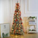 Künstlicher, vordekorierter, beleuchteter Pop-up-Weihnachtsbaum mit hängenden Kugeln für Weihnachtsdekoration (Gold und Rot)