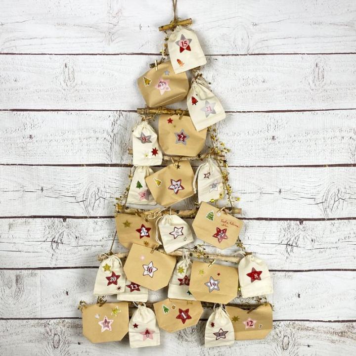 Houten boom, kerstboom, dennenboom, wanddecoratie, hangdecoratie om te versieren, knutselen, voor doe-het-zelf adventskalender, Kerstmis, advent (natuur - 60 cm)