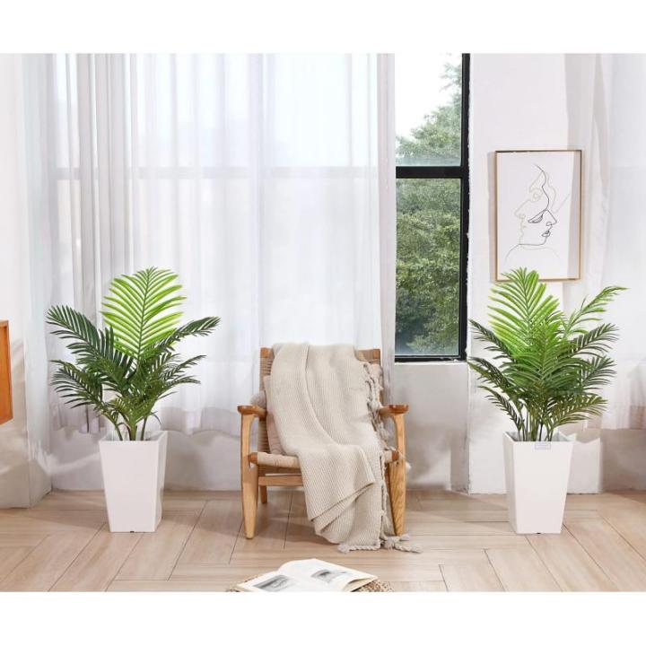 Kunstpflanzen Groß Areca Kunstpalme 90 cm im Topf Künstliche Pflanze Tropical Hawaii Grün Fake Plant für Schlafzimmer Büro Garten Hochzeit Party Deco (2 Stück)