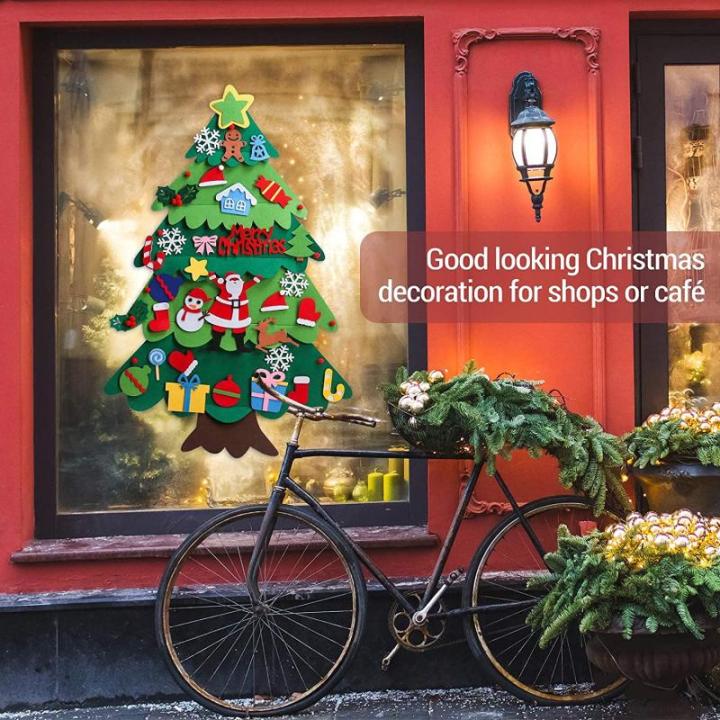 Vilten kerstboom van vilt, vilt, kerstboom voor kinderen, 3,28 ft viltboom om te versieren, doe-het-zelf vilten kerstboom met 32 ornamenten, kerst, decoratie voor muren, ramen en d