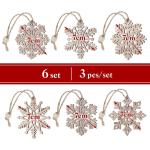 Homewit Houten hanger sneeuwvlokken boomversiering, 18 stuks kerst houten kerst hangende ornamenten kerstboomversiering met jute touw voor kerstboom - 7 cm