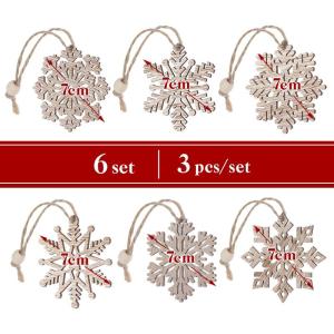 Homewit Houten hanger sneeuwvlokken boomversiering, 18 stuks kerst houten kerst hangende ornamenten kerstboomversiering met jute touw voor kerstboom - 7 cm