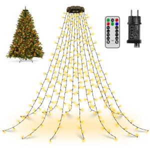 Lichtsnoer kerstboom 2,5 m, 300 leds, lichtketting voor buiten en , 12 strengen met ringtimer, 8 modi, waterdichte kerstverlichting voor buiten, 150 cm, 180 cm, 240 cm boom (warmwi