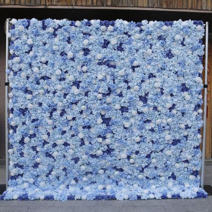 Blaue Und Weiße Blumenwandplatte, Künstliche Blumenwand, Wandblumen-Seidenrose, Blumenwandplatte, Verwendet Für Hochzeit, Gartenwand, Party, Kirchenwand, Bühnenhintergrund(1.5M