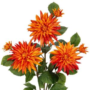 3 stuks oranje kunstmatige dahlia's, 75 cm kunstzijden bloemen met lange steel voor bloemarrangementen, faux dahlia's bloemen voor doe-het-zelf bruiloft party middenstuk huis kanto