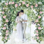 Künstliche Eukalyptus-Blumengirlande mit rosa Rosen, künstliche Pflanzen, Seide, Blumen, grüne Girlande, Kunstschleierkraut, Efeu-Ranken für Hochzeit, Dekoration, Zuhause, Weih