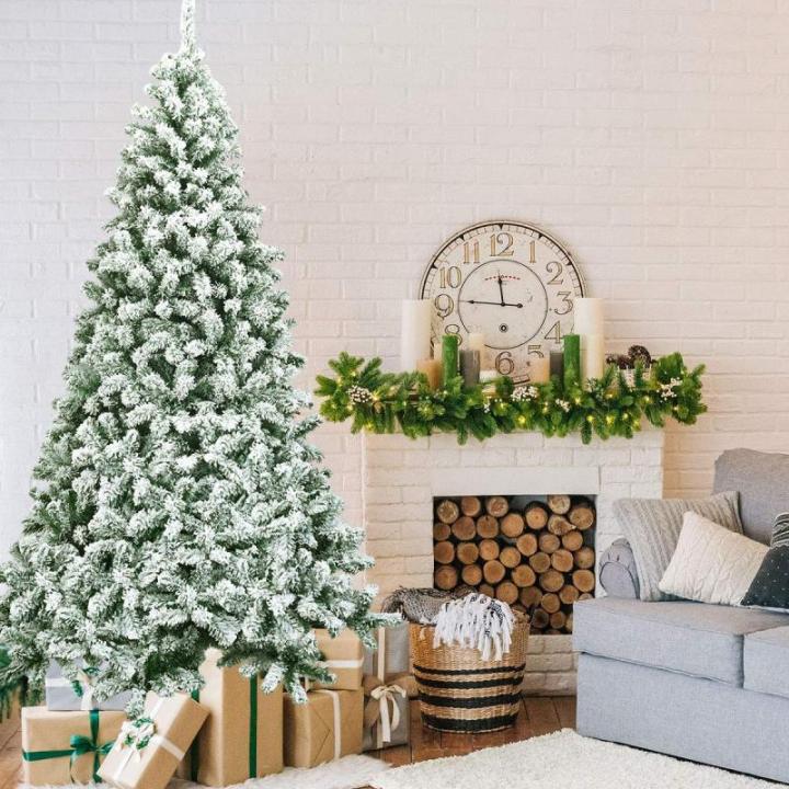 Kunstkerstboom met sneeuw, 135/180/225 cm, kerstboom met metalen standaard, kerstboom 400/928/1346 takken, pvc, kunstboom, kerstklapsysteem voor thuis, kantoor, winkels (225 cm)