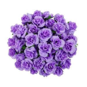 Kunstbloemkoppen, 50 stuks, kunstbloemen, rozen, voor bruiloft, feest, decoratie, doe-het-zelf (diameter 4 cm, paars)