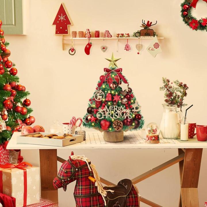 Mini-kerstboom, 45 cm, kleine kerstboom met verlichting, plastic kleine kunstkerstboom, kunstkerstboom met led-decoratie voor tafel, kerstdecoratie