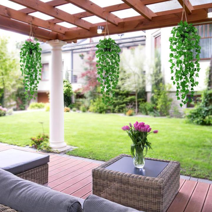 3 stuks met potten, 90 cm, , hangend gecodeerde namaakplanten, wijnstok, onderhoudsvrije eucalyptus, decoratie voor binnen en buiten, tuin, wanddecoratie