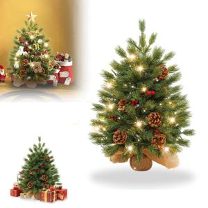 Künstlicher Tisch Mini Weihnachtsbaum Kleiner mit Beleuchtung LED Warm Weiß 60cm Christbaum Künstlich Weihnachtsbaum (Typ C-Reiner PE Weihnachtsbaum)