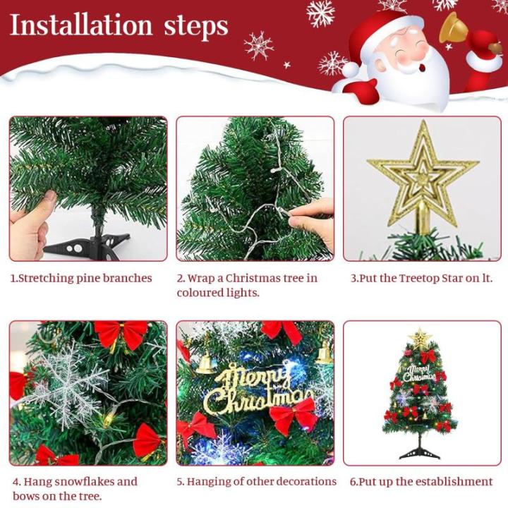 Mini-kerstboom, 60 cm kleine kerstbomen, kleine versierde kerstboom, kunstkerstboom met verlichting, tafelkerstboom (A)