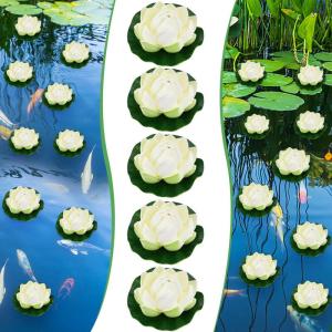 5 stuks zwevende lotusbloemen, 10 cm, kunstwaterlelie, witte waterlelie, kunstbloemen, lotusbloem, kunstlotusbloem, kunstlotuskunst, kunstlotuskunstdecoratie voor tuinvijver, decor