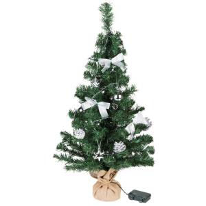 Kunstkerstboom, 75 cm, versierd met ballen, sterren, dennenappels, strikken, slinger, en een lichtkettting met 20 ledlichtjes, 1 batterij