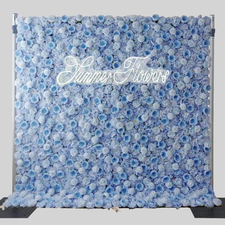 Blaue Rosen-Blumen-Wand-Rosen-Panel-Set, Künstliche Wand-Blumen-Hintergrund, 3D-Seiden-Hortensien-Rosen-Blumen-Panel Für Foto-Hintergrund(6.56ftx9.8ft)