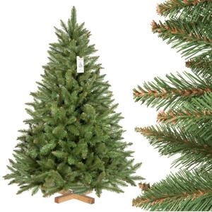 Kunstkerstboom 150 cm, spar, natuur, met kerstboom, houten standaard, kunstdennenboom met groene stam, gemaakt in de EU