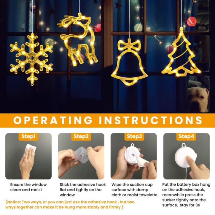 Kerstverlichting – 10 led-lichtgordijnen, werkt op batterijen, warme Biacno timer, decoratieve kerstverlichting voor kerstboom, raam, deur, bruiloft (sneeuwvlok en eland)