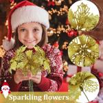 Weihnachtsblumen Künstlich, Weihnachtsbaum Blumen Mit 15 Clips, Glitzer Blumen Weihnachten, Künstliche Blumen für Weihnachten (Gold)