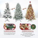 Kunstkerstboom met verlichting met sneeuw en stuk, kerstballen, kerstdecoratieset, metalen standaard, 180 cm, goud-rood