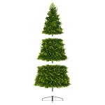 Kunstkerstboom met verlichting, 210 cm, PVC/PE, natuurgetrouw met kleurrijke led en metalen houder, kerstboom, kerstdecoratie
