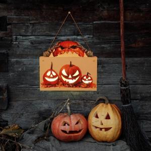 Kürbisschild Outdoor-Wandkunst | Kürbisschild Rustikale Wohndekoration | Rustikale Heimdekoration mit Seil, bedruckte Halloween-Veranda-Dekorationen (Wsgp 01a Kürbis)