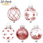 60 mm/2,36 inch onbreekbare doorzichtige plastic kerstbal ornamenten set met glitter schilderij, transparant, doorschijnend, kristallen , kerstboomdecoraties (30 tellingen, rood)
