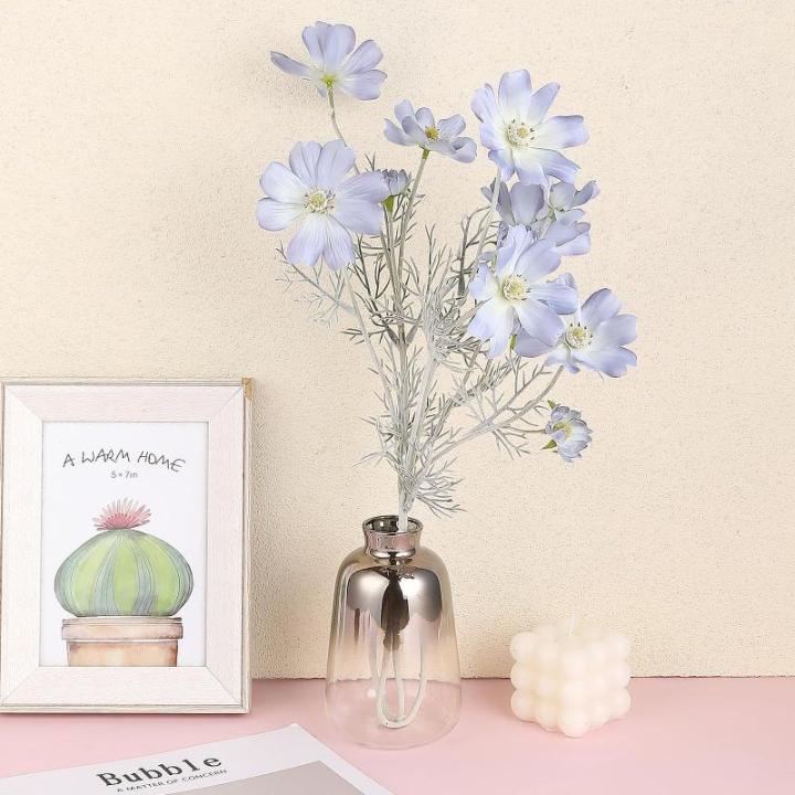 , 2 stuks, lichtblauwe bloemen, kosmos-planten, voor binnen en buiten, stoffen bloemen decoratie en kunsthandwerk voor bruiloft, banket, bloemenfeest, thuis