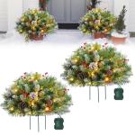 Prelit Planter Bushes Christmas, Prelit Pot Fillers, Pre-Lit Artificial Christmas Tree Feel Real Urn Filler, Holiday Planter, Faux Holiday Planter Filler with Lights, Tree Urn Fill