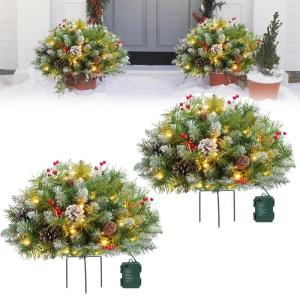 Prelit Planter Bushes Christmas, Prelit Pot Fillers, Pre-Lit Artificial Christmas Tree Feel Real Urn Filler, Holiday Planter, Faux Holiday Planter Filler with Lights, Tree Urn Fill