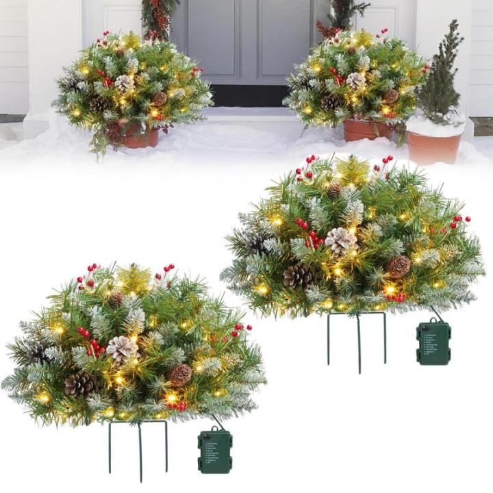 Prelit Planter Bushes Christmas, Prelit Pot Fillers, Pre-Lit Artificial Christmas Tree Feel Real Urn Filler, Holiday Planter, Faux Holiday Planter Filler with Lights, Tree Urn Fill