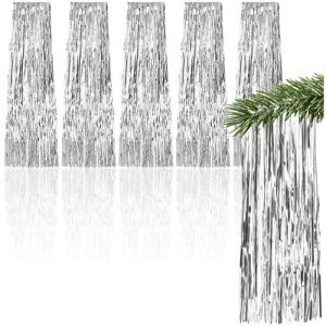 5x klatergoud - klatergoudslinger in zilverkleur - kerstversiering voor de kerstboom (zilverkleurig - 05 stuks)