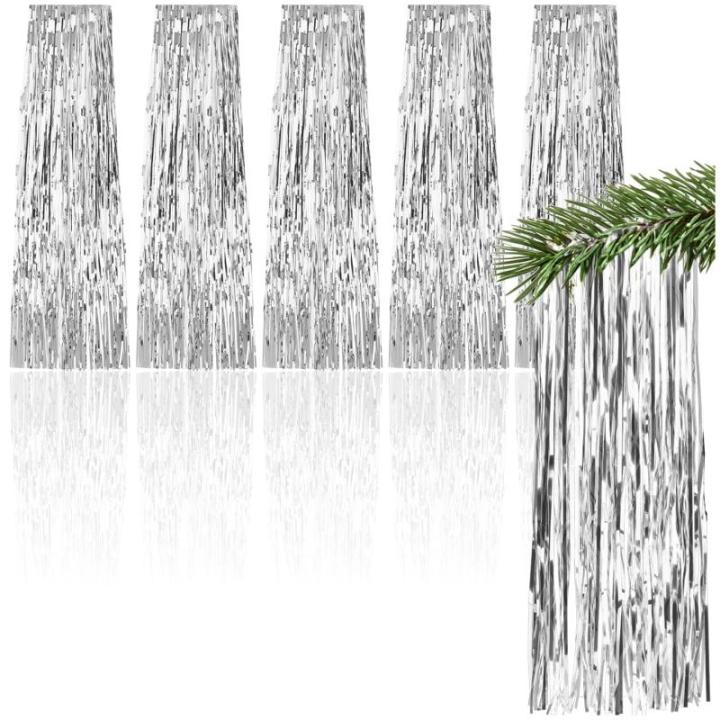 5x klatergoud - klatergoudslinger in zilverkleur - kerstversiering voor de kerstboom (zilverkleurig - 05 stuks)