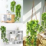 Kunstmatige eucalyptus klimop, 2 stuks, groene plastic planten wijnstok voor thuis, kantoor, tuin, bruiloft, feest, binnen- en buitenwanddecoratie