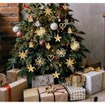 Strohsterne Christbaumschmuck 46-teiliges,Weihnachtsbaumschmuck Stroh mit Natürlichen Akzenten,Handgemacht Weihnachtsbaum Deko aus Stroh mit Schöner Box,Dekoration für Weihnacht
