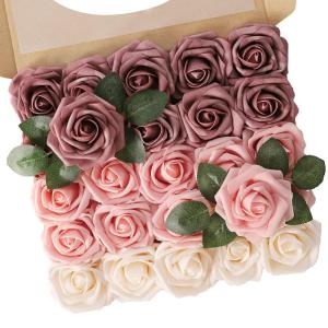 Kunstbloemen, rozen, 25 stuks, echt touch, rozenbloemen met steel, voor doe-het-zelf bruiloftsboeketten, bruidsdouche, tafelopzetstukken, bloemstukken, feesttafels, woondecoraties,