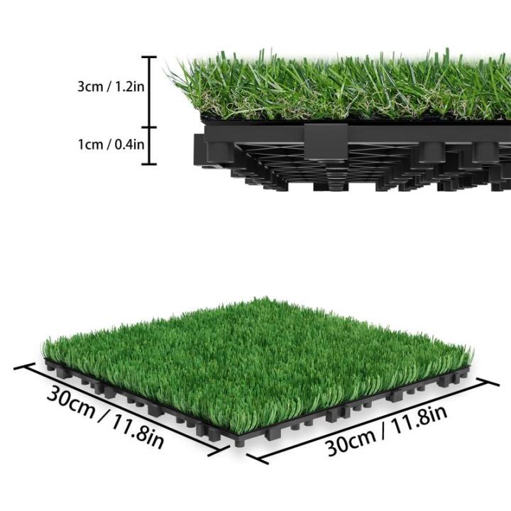 Grasfliese Set 30x30cm, Kunstrasen Rasenteppich Outdoor, 4cm Dicke, PE-Material, immergrün Grasmatte, künstlicher Rasen Bodenbelag für Terrasse, Balkon, Rasenfliesen Bodenbelag,