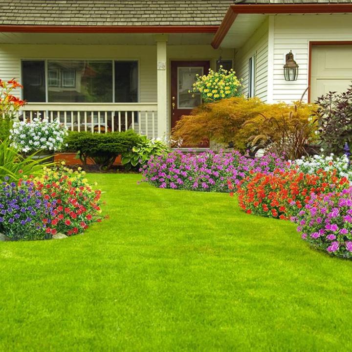 Kunstbloemen voor buiten, uv-bestendig, , bloemen in grote hoeveelheden voor het ophangen van plantenbakken, buiten, veranda, vaas, thuis, raamdecoratie, 6 bundels, paars-rood