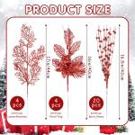 28 stuks kerst glitter bloemen bessen stelen kunstmatige kersttakken kerstboomversiering kunsttakken kerstboom plukken voor doe-het-zelf vakantie handwerk krans thuis decoratie (ro