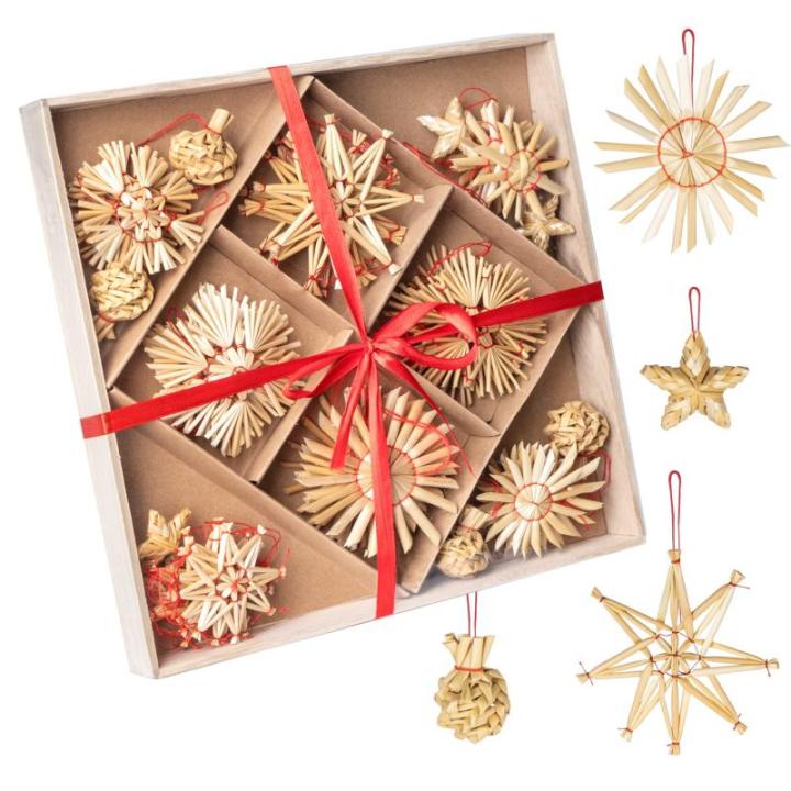 40 stuks strosterren hangers, grote strosterren, kerstboomversiering, stroornamenten, kerstboom, top, ster, vakantie, hanger voor Kerstmis, thuis, feestdecoratie