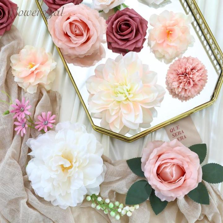 Künstliche Blumen Combo Rosa Blumen Mix Seidenblumen Dahlie Rosen mit Stielen für DIY Hochzeit Brautsträuße Babyparty Blumenarrangement Tischdekoration Heimdekorationen