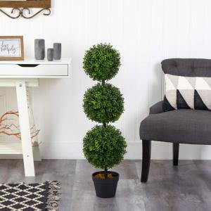 Künstlicher Buchsbaum-Formschnittbaum mit DREI Kugeln, für drinnen und draußen, T2021, Grün