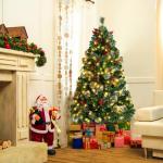 Kunstkerstboom met verlichting, 150 cm, 8 modi, dennenboom, groen, pvc, kerstboom voor kerstdecoratie, met dennenappels, dennennaald en dennennaald, klapsysteem, opvouwbare standaa