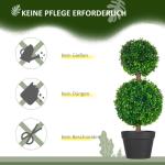 , set van 2 buxusboom, 60 cm kunstplant met dubbele bal, uv-bestendige kamerplant, kunstboom, plantendecoratie voor binnen en buiten, groen