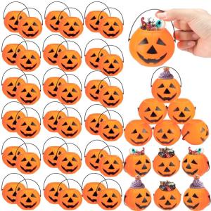 50 Halloween Mini Kürbisse Eimer Kunststoff Halloween Kürbisse Eimer Trick or Treat Lagerung Bulk Halloween Süßigkeiten Halter Behälter für Kinder für Halloween Dekorationen