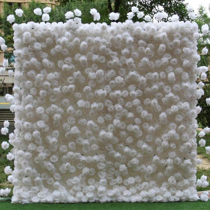 Simulation Rosenstoff Hintergrund Blumenwand, Stoff Hintergrund Blumenwand Künstliche Blume Weiße Rose Hochzeitsdekoration Layout Hintergrundwand Gefälschte Blume Outdoor-Ausste