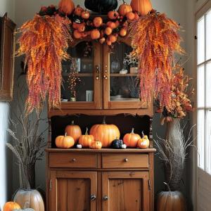 2 stuks , hangende varen, herfst, 80 cm, hangplant, , nep, herfstplanten, plastic planten, hangende herfst, kunstbloemen, ranken voor herfst, binnen, buiten decoratie