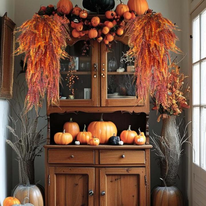 2 stuks , hangende varen, herfst, 80 cm, hangplant, , nep, herfstplanten, plastic planten, hangende herfst, kunstbloemen, ranken voor herfst, binnen, buiten decoratie