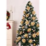 Kunstbloemen, 15 stuks, 14 cm, glitter, kerstbloemen met clips, stammen, kerstboom, ornamenten voor doe-het-zelf kransen, slinger, huis, feest, vakantie, decoratie, goud
