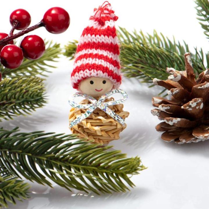 56-delige strosterrenset - sterren, bellen, dennenbomen en traditionele figuren als kerstboomversiering - kleine stro - natuurlijke kerstboomversieringen